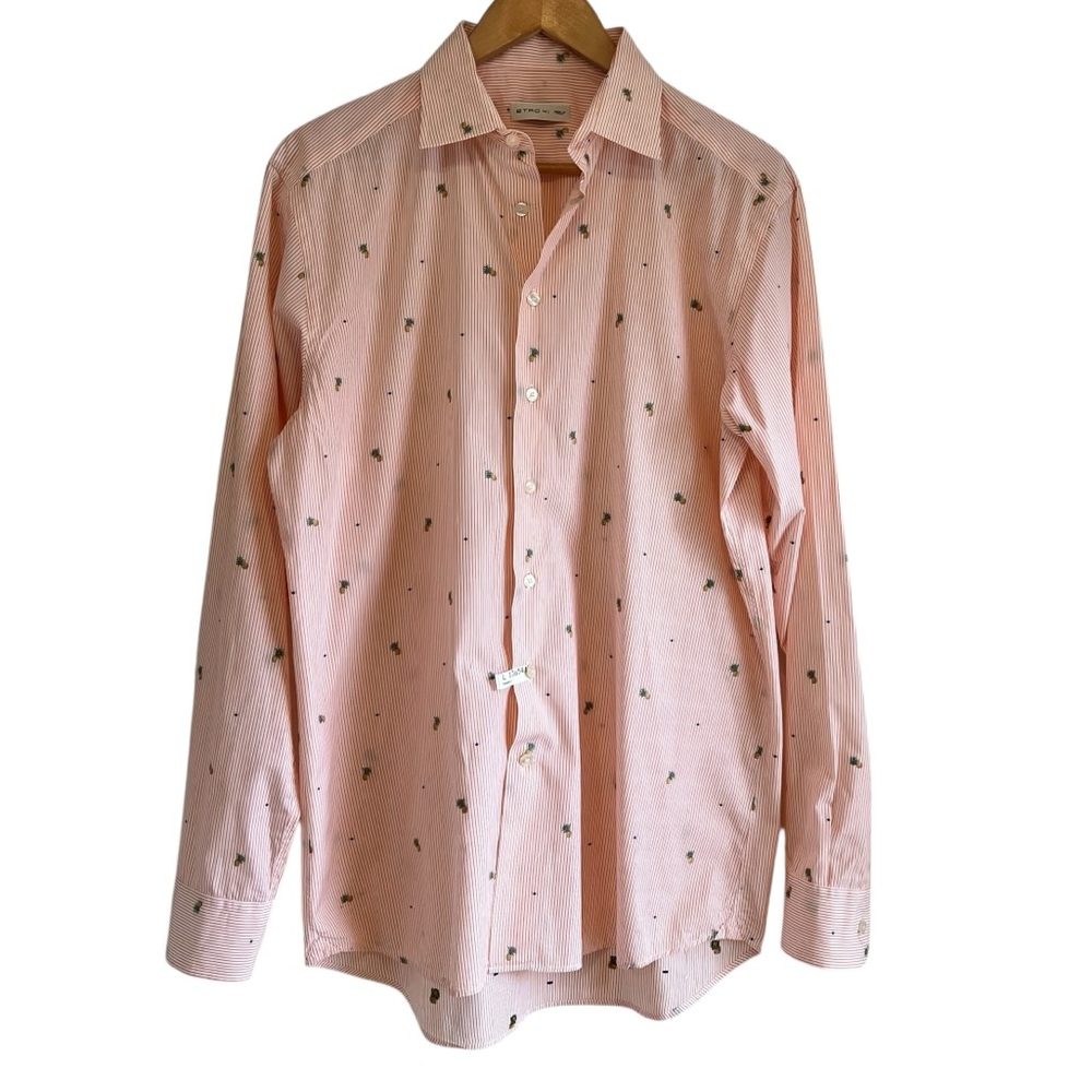 ETRO dress shirt in embroidered pineapple & stripes size 41 excellent condition